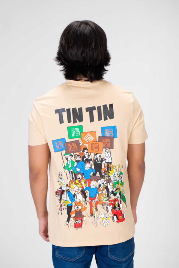 تيشرت رجالي سليم فيت بياقة دائرية وطباعة من الأمام والخلف