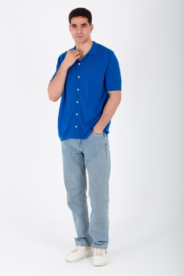 قميص رجالي تريكو منسوج سليم فيت بأكمام  قصيرة بقصة عصرية