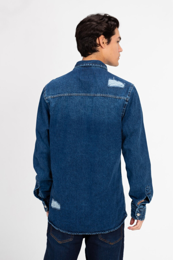Men's Long Sleeve Cutting Denim Shirt