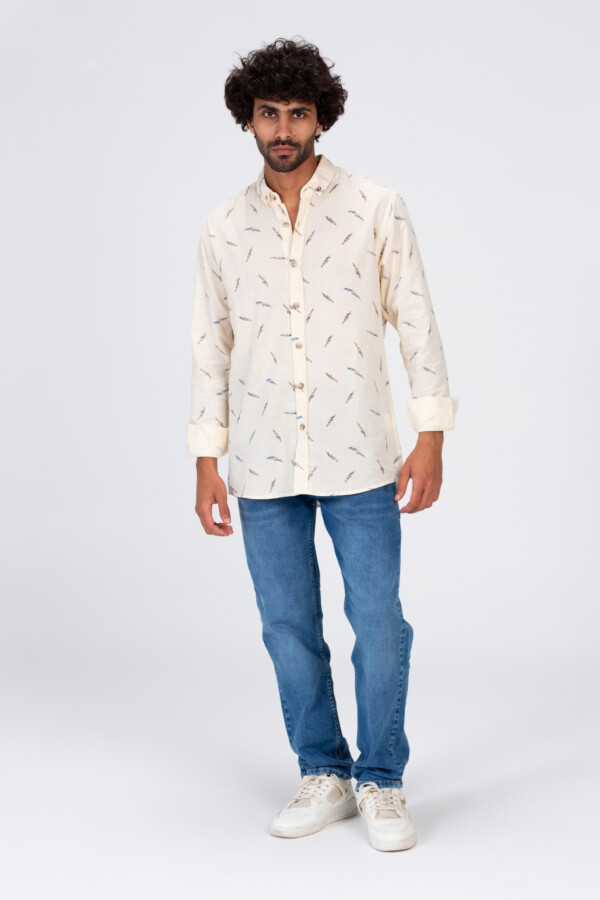 Mens Long Sleeved All Over Print Shirt With A Unique Cut