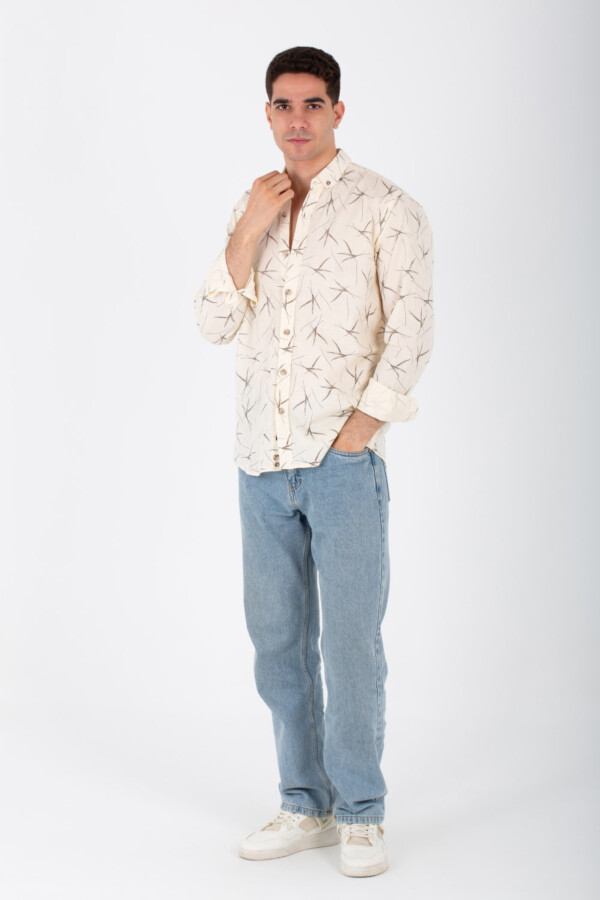 Mens Slim Fit Shirt With Collar And Long Sleeves Printed In Poplin Material