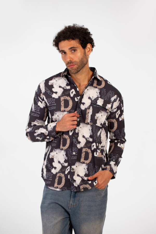 قميص رحالي بطبعة كاملة سليم فيت بأكمام طويلة وجيب أمامي