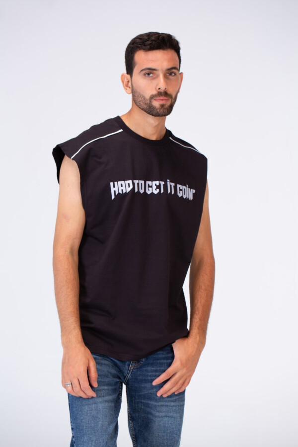 تيشرت رجالي كات مطبوع ياقة مستديرة بقصة صيفي تريندي أسود