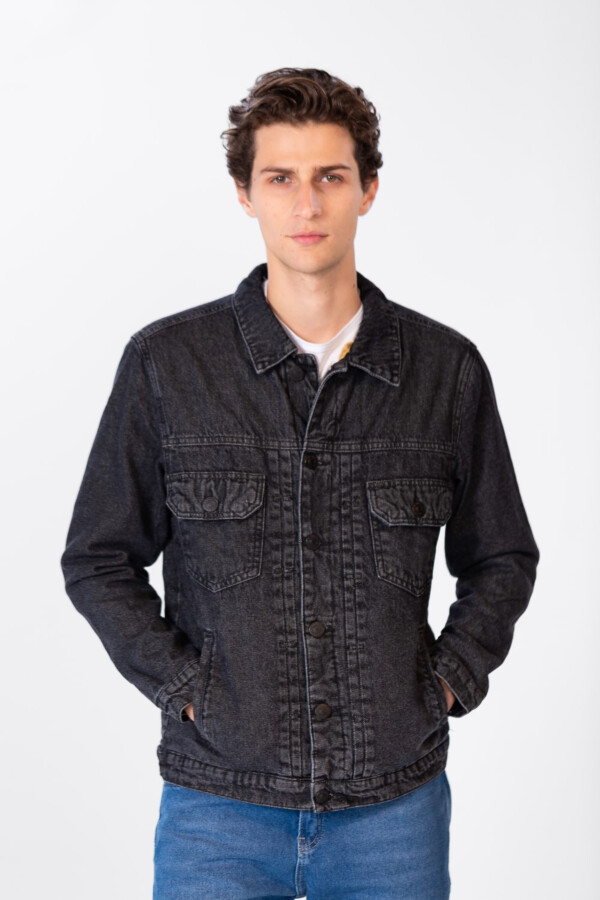 Men's Fur Padded Denim Jacket With Pockets And Buttons On The Front