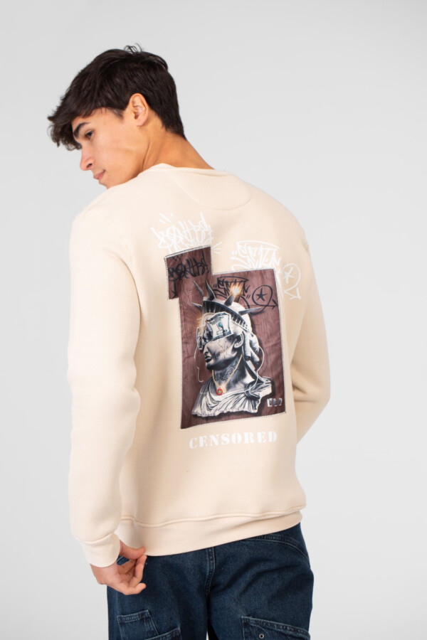 سويت شيرت رجالي بياقة دائرية وطبعة جرافيك من الخلف