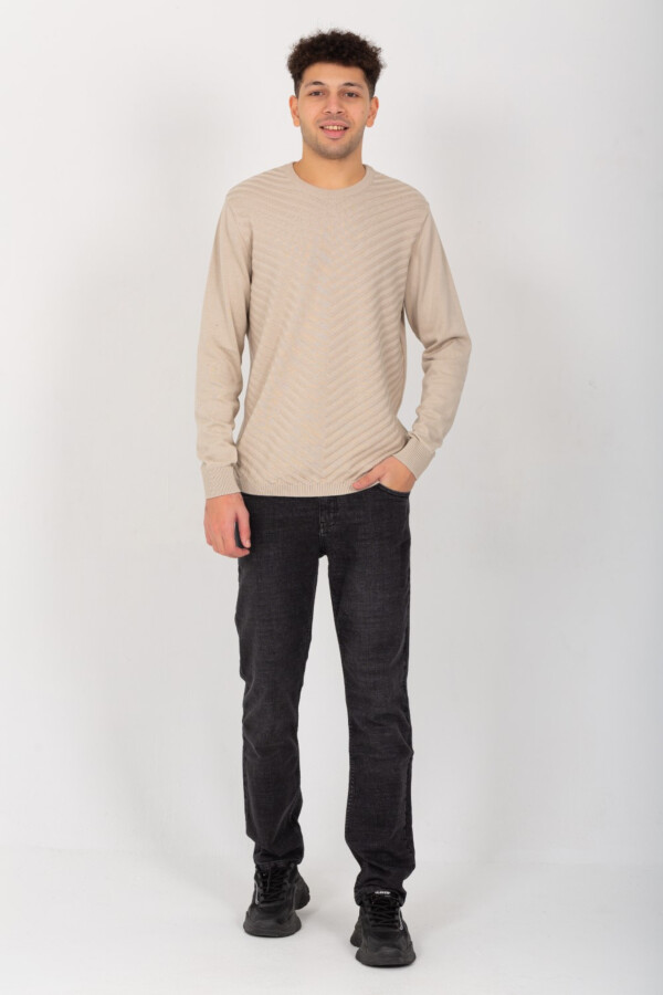 بلوفر رجالي برقبة دائرية سادة من الصوف الناعم المريح و بأكمام طويلة