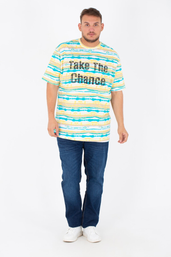 تيشرت رجالي بيج سايز راوند جاكار بطباعة كاملة بأكمام قصيرة