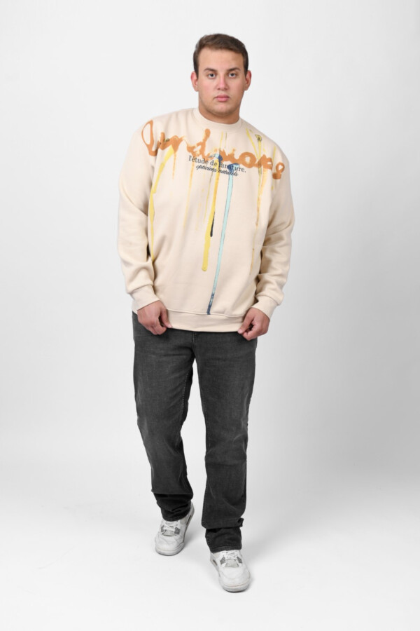 Men's Big Size Regular Fit Made Of Comfort Melton Padded Front Printed Sweatshirt