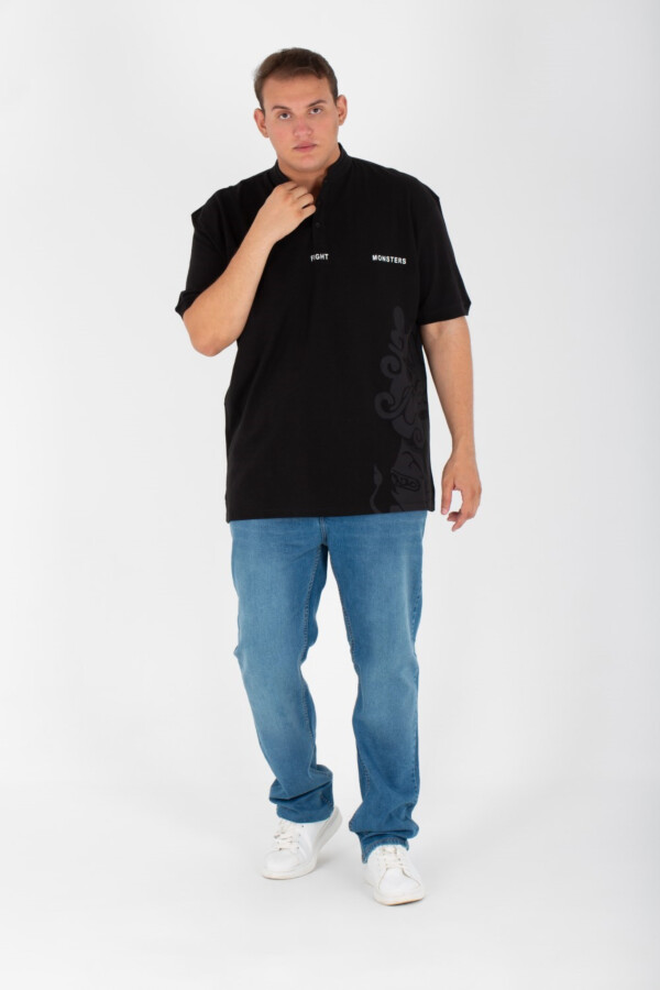 تيشرت بولو رجالي بيج سايز مطبوع نص كم بأزرار أمامية