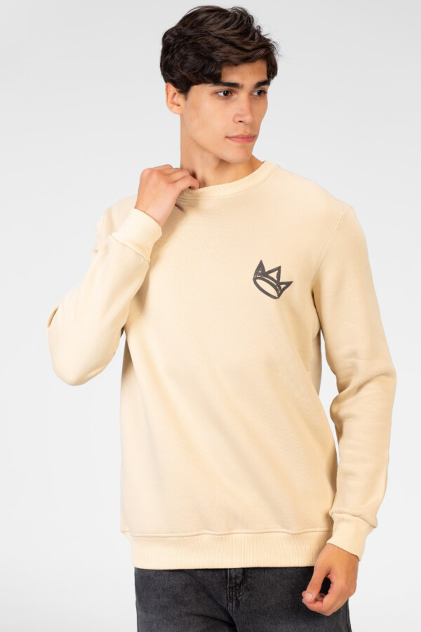 سويت شيرت رجالي بياقة مدورة وطبعة تاج من الأمام