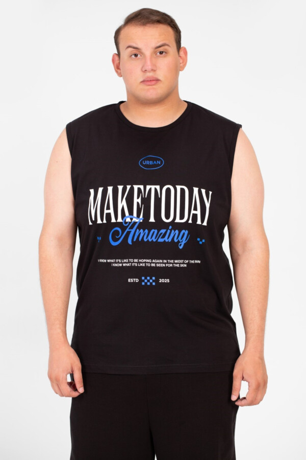 تيشرت رجالي بيج سايز صيفي توميتو بدون أكمام بطبعة أمامية عصرية