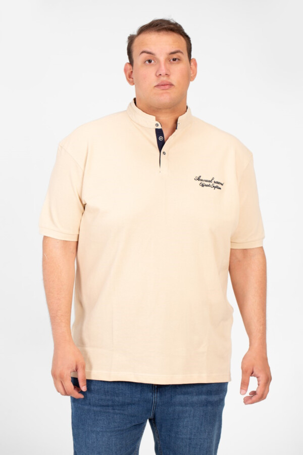 تيشرت بولو بيزك رجالي بيج سايز بطبعة نص أمامية أكمام قصيرة
