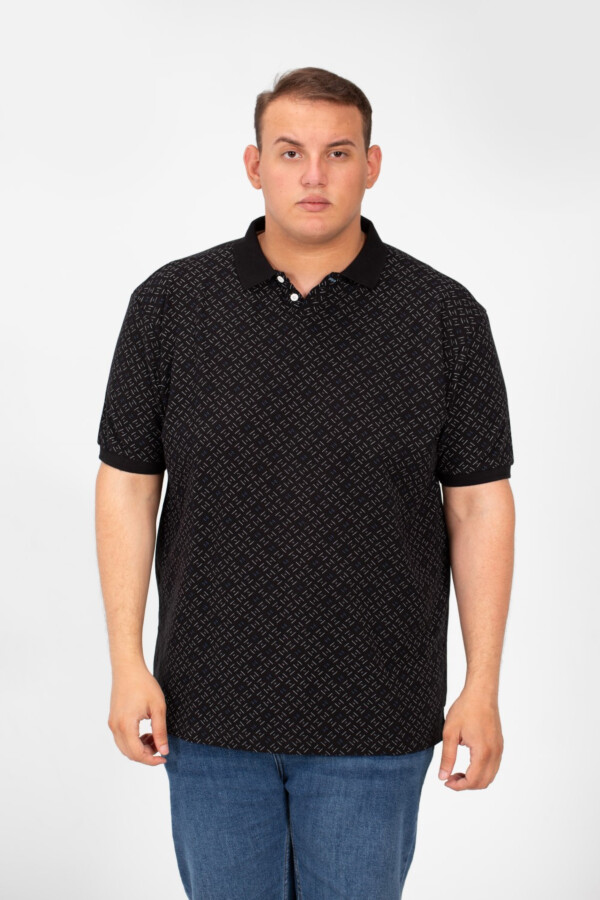 تيشرت بيج سايز رجالي جاكار بقصة بولو مطبوع بأكمام قصيرة