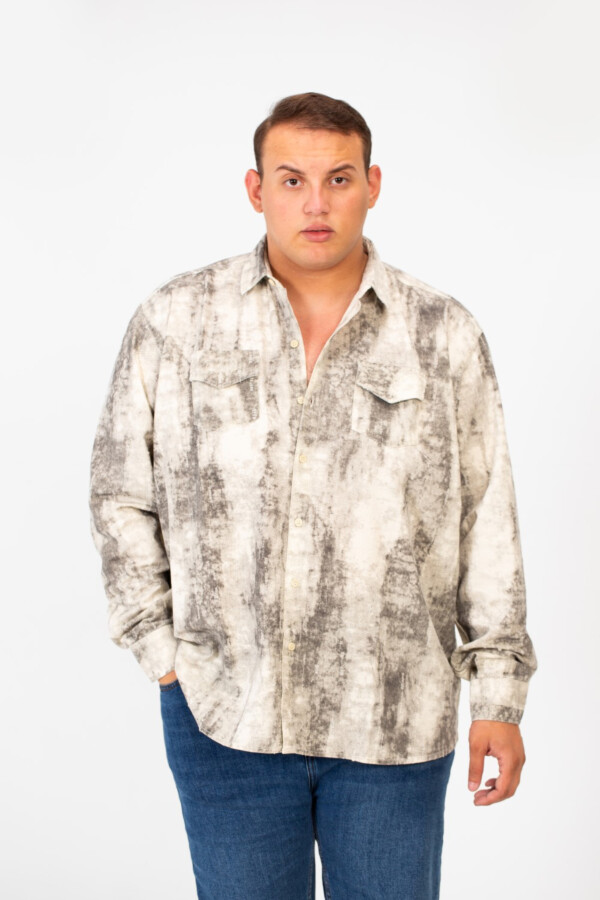Men's Big Size Long Sleeve Printed Modern Shirt With Front Pockets