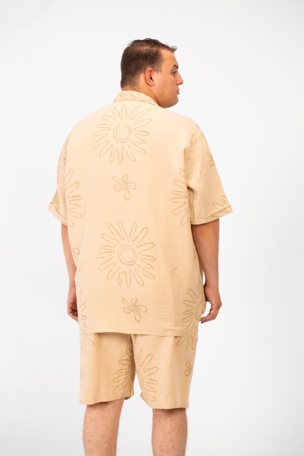 Men's Big Size Summer Outfit Full Rose Printed Half Sleeve Shirt and Short