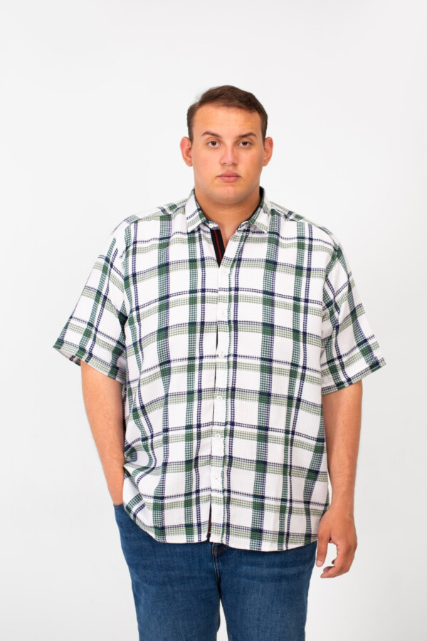 Men's Big Size Checked Shirt With Short Sleeves And Full Front Buttons