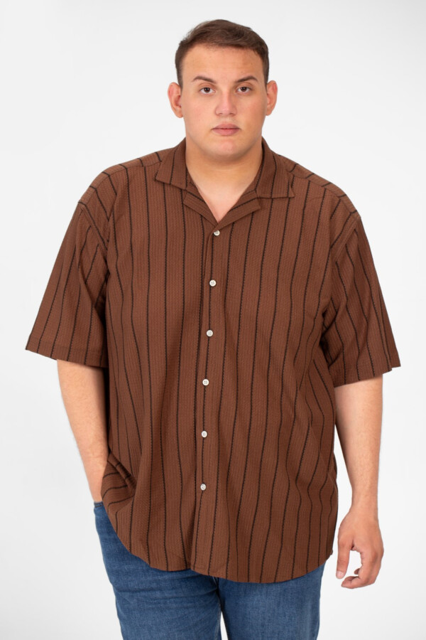 Men's Big Size Striped Half Sleeve Full Button Front High Quality Shirt