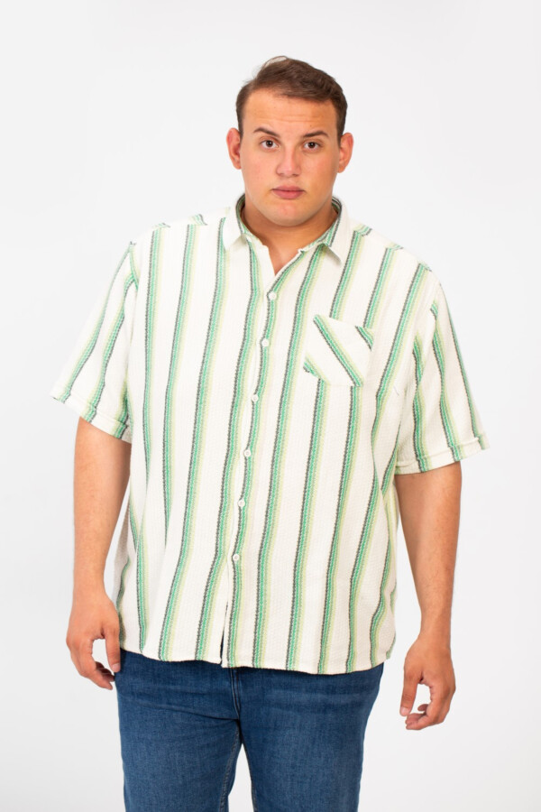 Men's Big Size Striped half sleeves Shirt With Modern Fabric And A Front Pocket