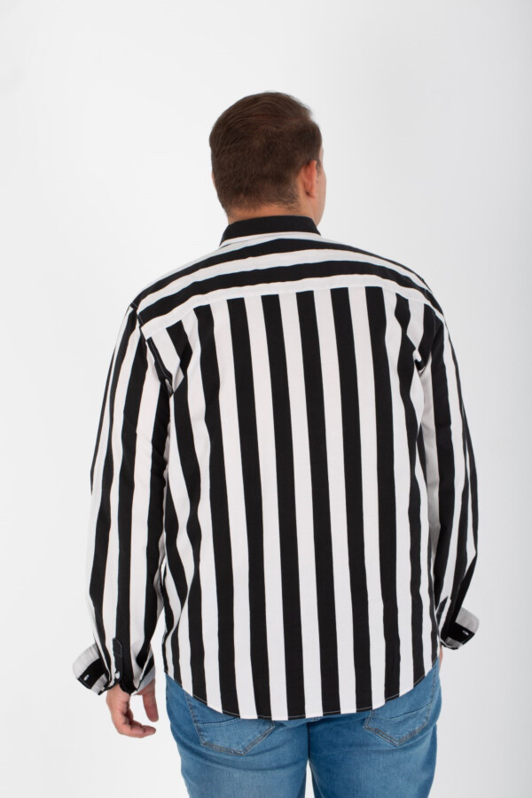 قميص رجالي بيج سايز مخطط بأكمام طويلة خامة بوبلين مطبوع