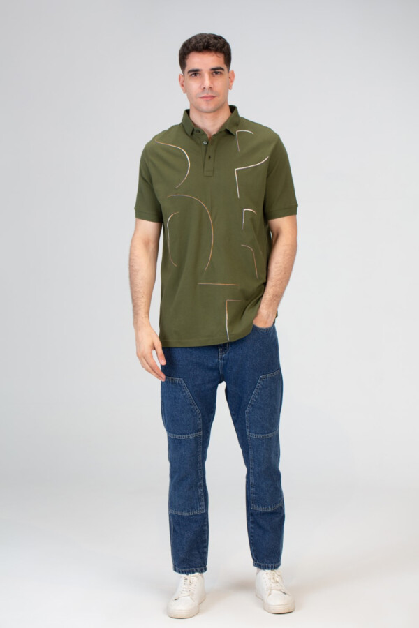 Mens Polo T-Shirt With Front Print And Short Sleeves
