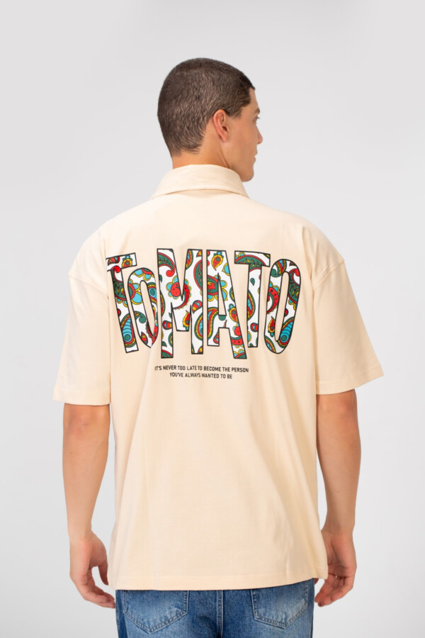 تيشرت رجالي تلبيس عادي بياقة بولو أكمام قصيرة مع طبعة توميتو ملونة