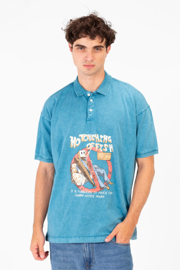 Men's Printed Short Sleeve Regular Fit Half Button Polo T-Shirt