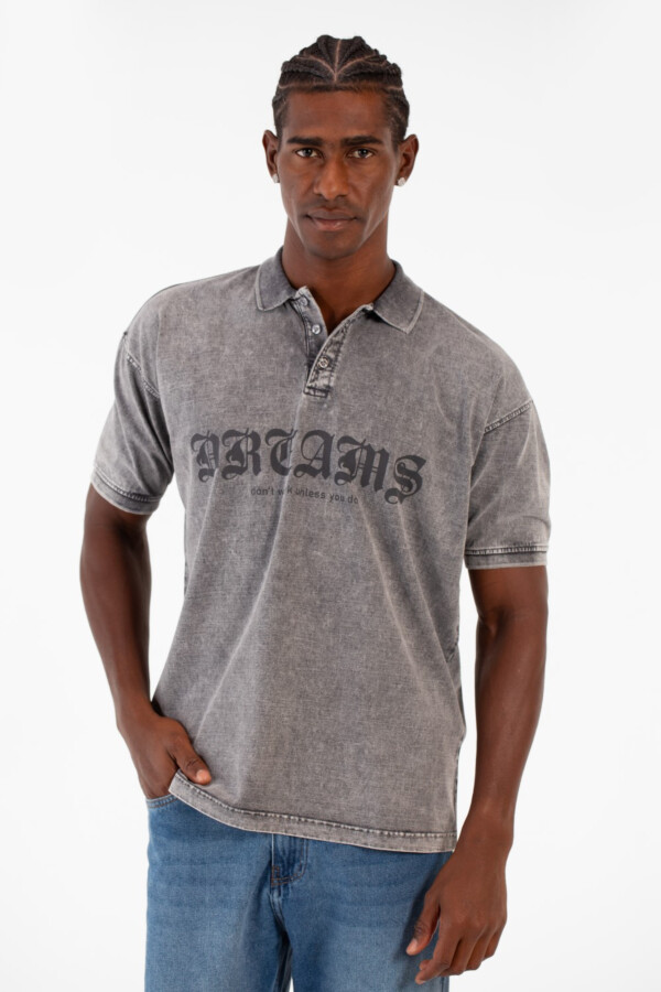 Men's Regular Fit Polo Washed Short Sleeves Half Buttons T-Shirt With Front Print