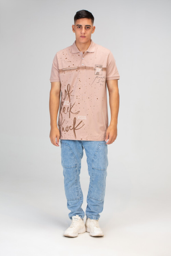 تيشيرت بولو رجالي سليم فيت نص كم بطباعة أمامية