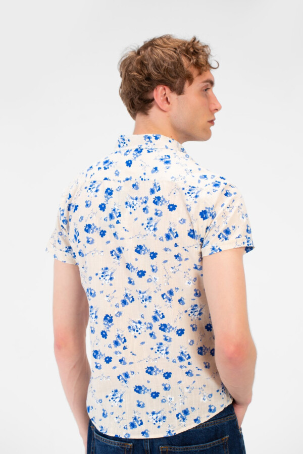 Men's Short Sleeve Floral Print Slim Fit Poplin Shirt