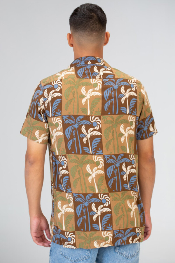 Mens Half Sleeved Cotton Viscose Shirt In Brown