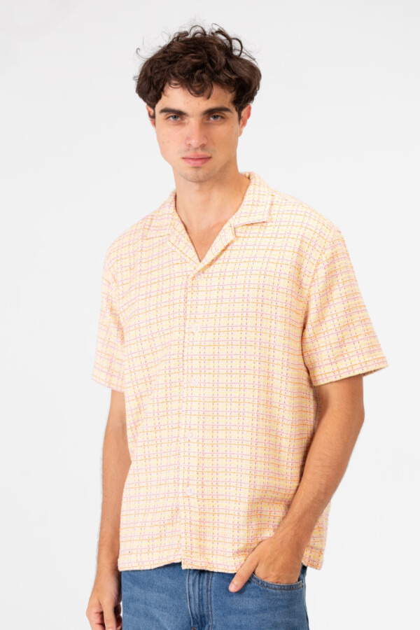 قميص رجالي نصف أكمام منقط سليم فيت بأزرار أمامية كاملة