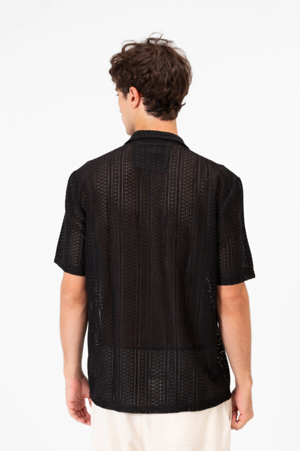 قميص رجالي أكمام قصيرة شبكي بخامة تتنفس سليم فيت شفاف