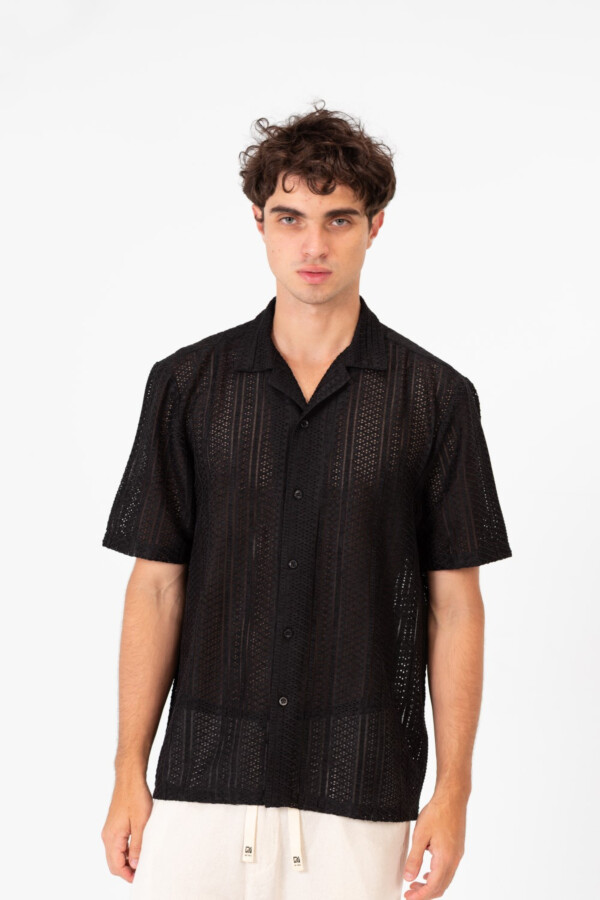 قميص رجالي أكمام قصيرة شبكي بخامة تتنفس سليم فيت شفاف