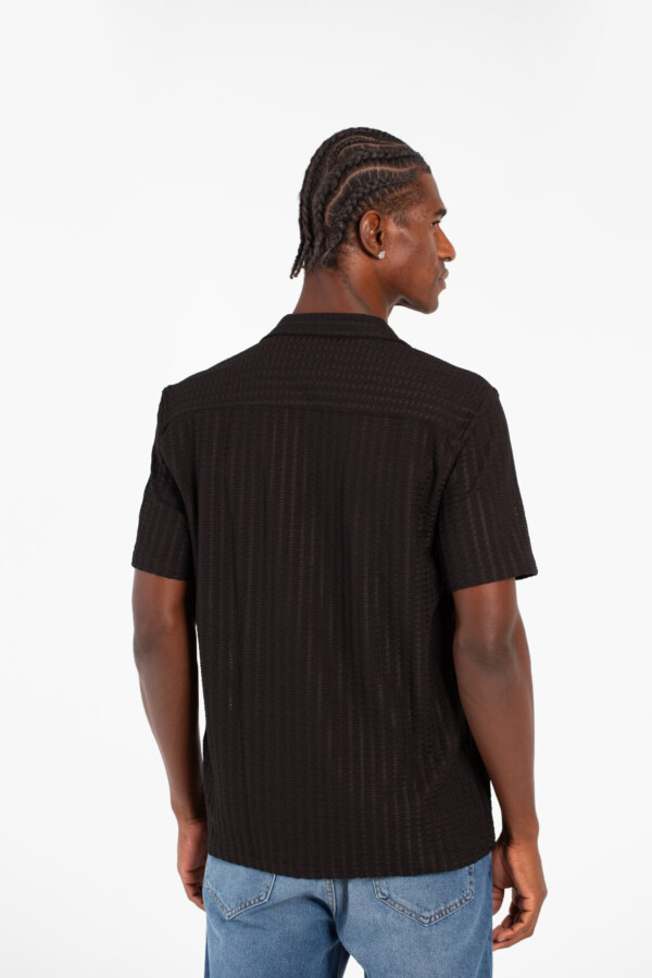 قميص رجالي عصري سليم فيت بيزك بأكمام قصيرة شبكي بخامة تتنفس