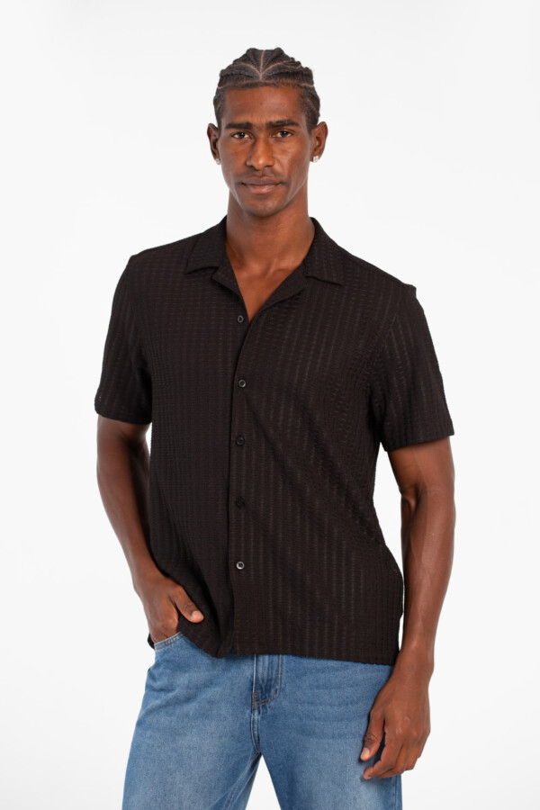 قميص رجالي عصري سليم فيت بيزك بأكمام قصيرة شبكي بخامة تتنفس