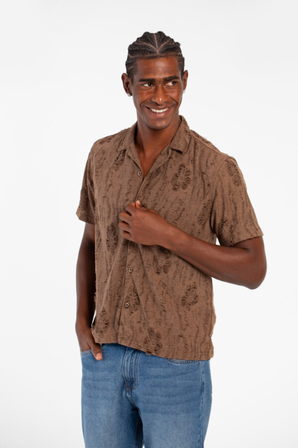قميص نصف أكمام رجالي جاكار بخامة تتنفس تصميم عصري بجودة عالية