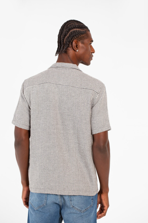 قميص رجالي بأكمام قصيرة سليم فيت مخطط بخامة تتنفس وجيب أمامي