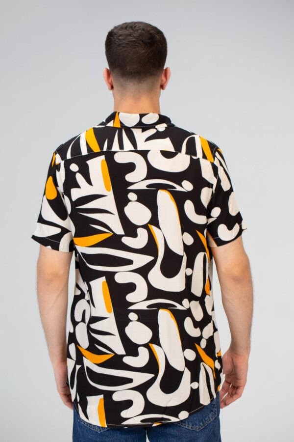 قميص نص كم رجالي جاكار مطبوع سليم فيت بخامة قطن فسكوز