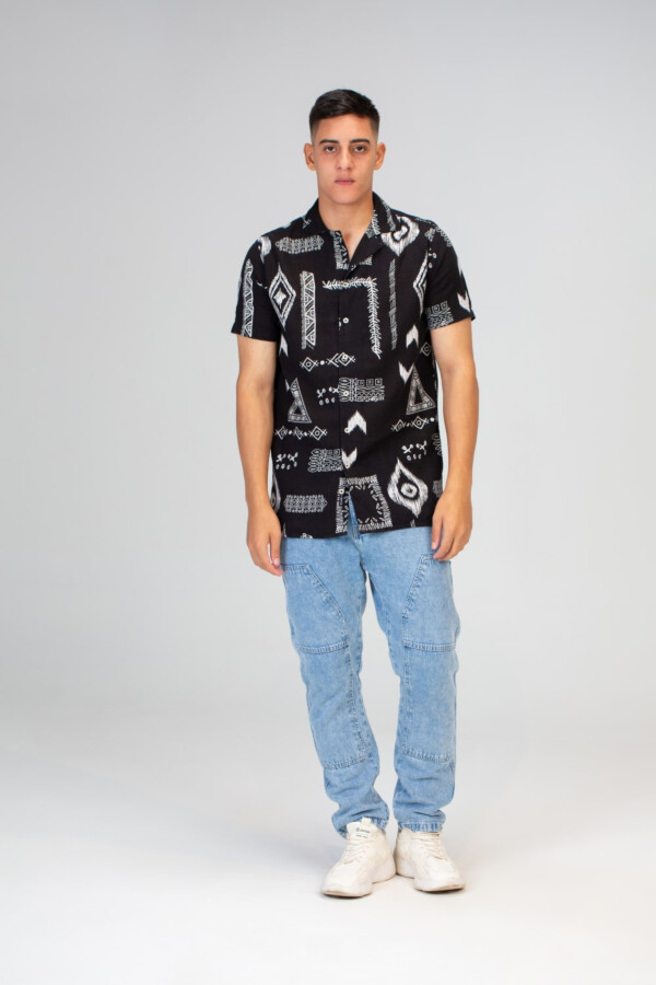 Mens Jakar Short Sleeved Shirt Made Of Linen Material