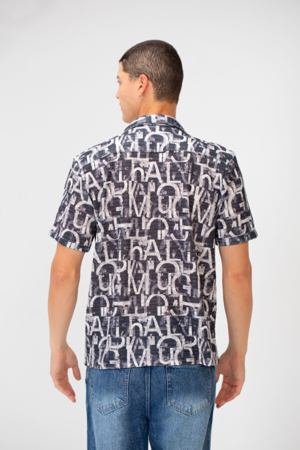 قميص نصف أكمام رجالي جاكار كتان سليم فيت بطباعة كاملة