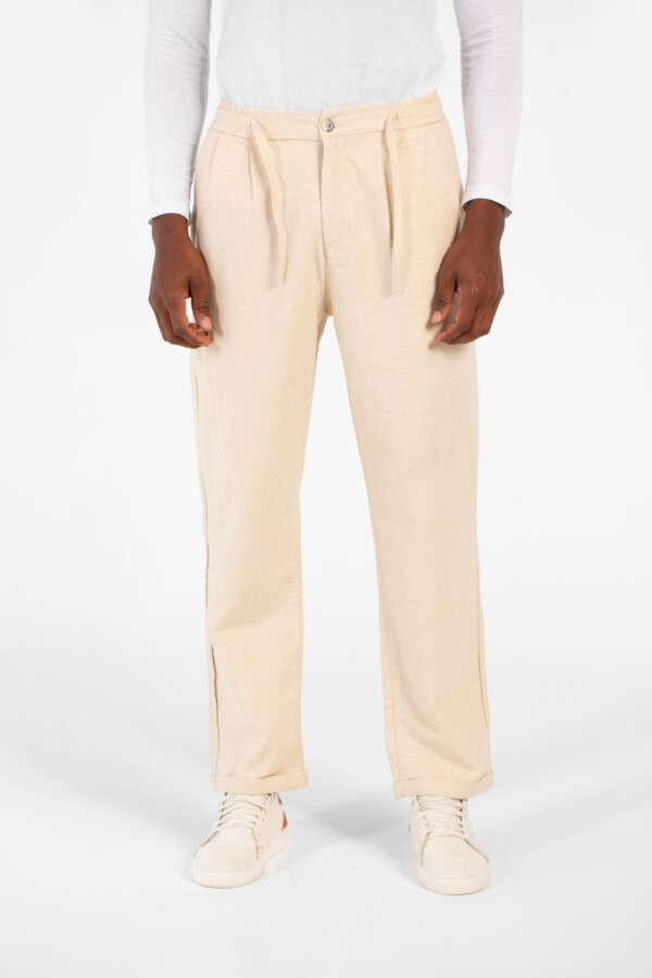 بنطلون رجالي كتان سليم فيت برباط من الوسط خامة عالية الجودة وجيوب