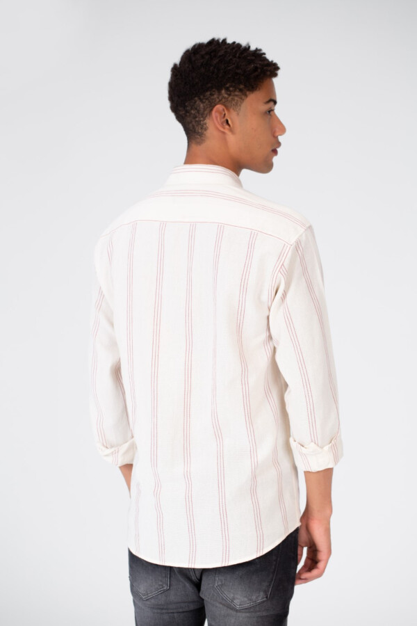 Men's Long Sleeve Slim Fit Striped Shirt With Front Pocket
