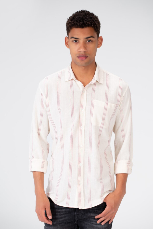 Men's Long Sleeve Slim Fit Striped Shirt With Front Pocket