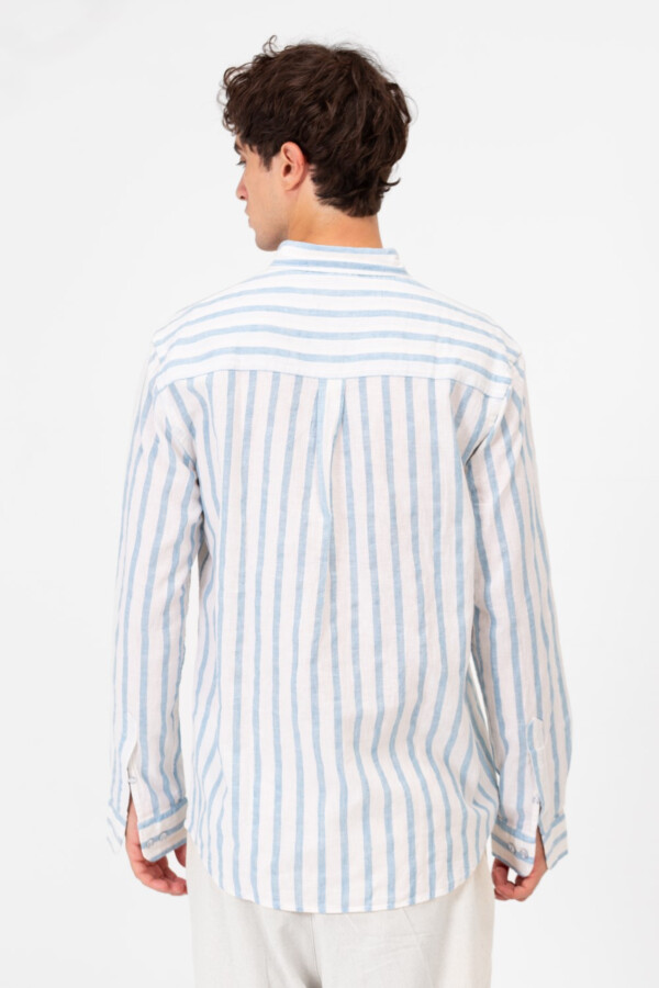 Men's Regular Fit Linen Striped Long Sleeve Shirt With Front Pocket
