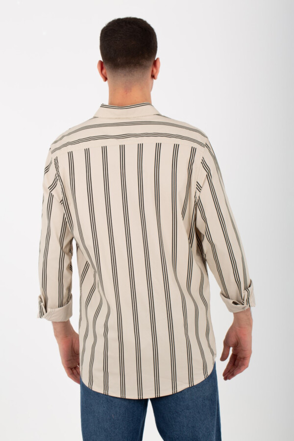 Mens Striped Slim Fit Poplin Shirt With Long Sleeves And Collar