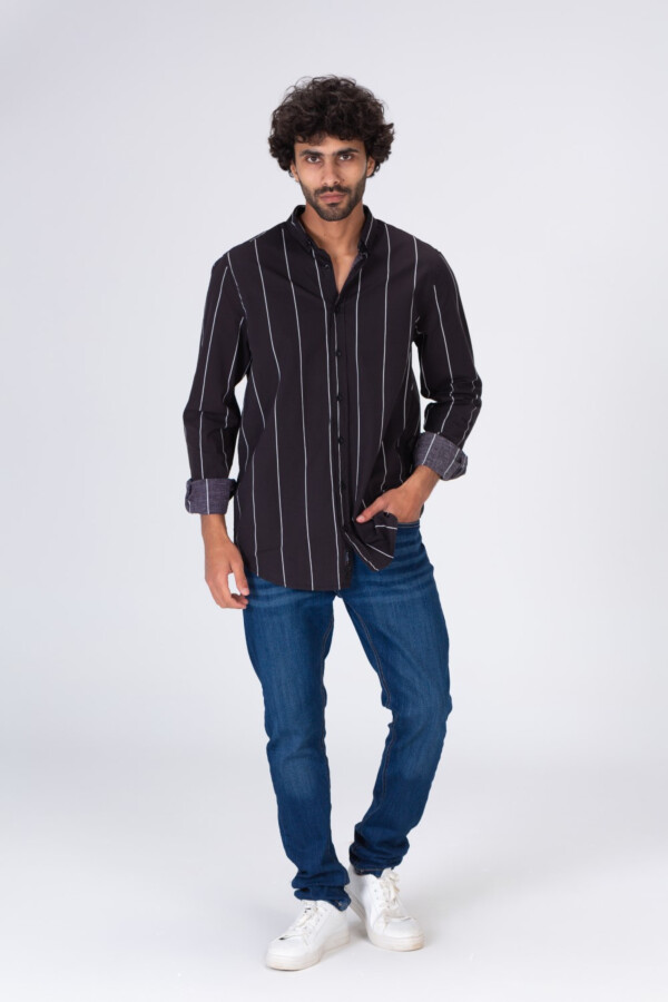 Mens Classic Striped Regular Fit Shirt With Collar And Long Sleeves