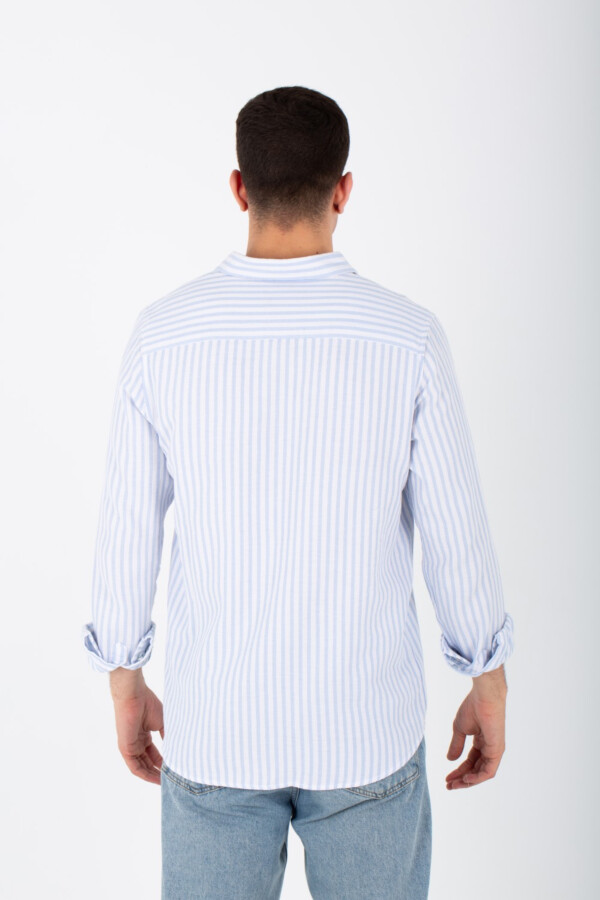 قميص رجالي مقلم بأزرار أمامية وأكمام طويلة وياقة