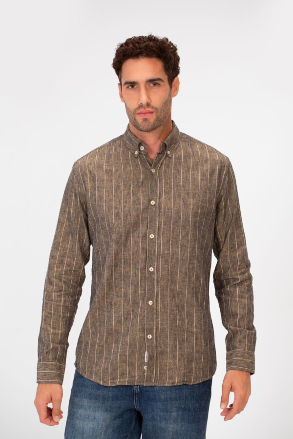 Men's Slim Fit Striped Long Sleeves Linen Shirt In Basic Modern Colors