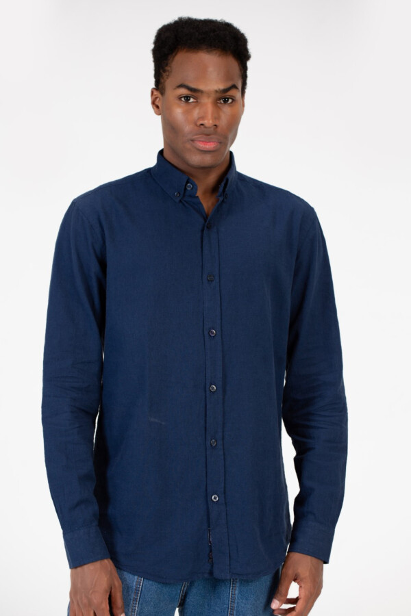 قميص بيزك رجالي كتان سليم فيت بأكمام طويلة