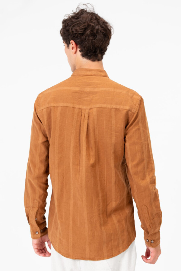 قميص رجالي كتان تلبيس عادي بيزك بأكمام طويلة مريح